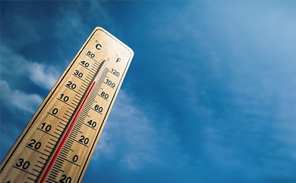 En bild som beskriver Gul varning för höga temperaturer