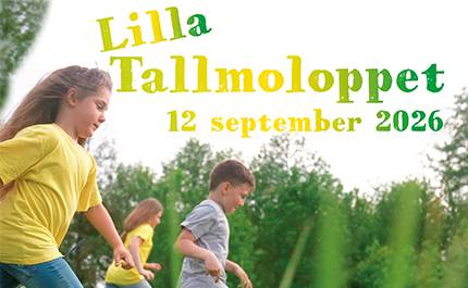Barn som springer med en text som lyder Lilla tallmoloppet 2026 12 september